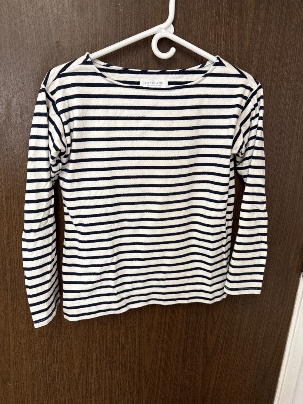 Everlane Striped Long Sleeve Tee Organic Cotton Black White Boxy Boat Neck S